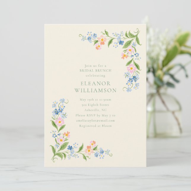Invitation Petit déjeuner de douche nuptiale florale aquarell (Debout devant)