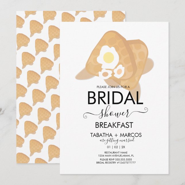 Invitation Petit déjeuner de gaufres de brunch pour douche de (Devant / Derrière)