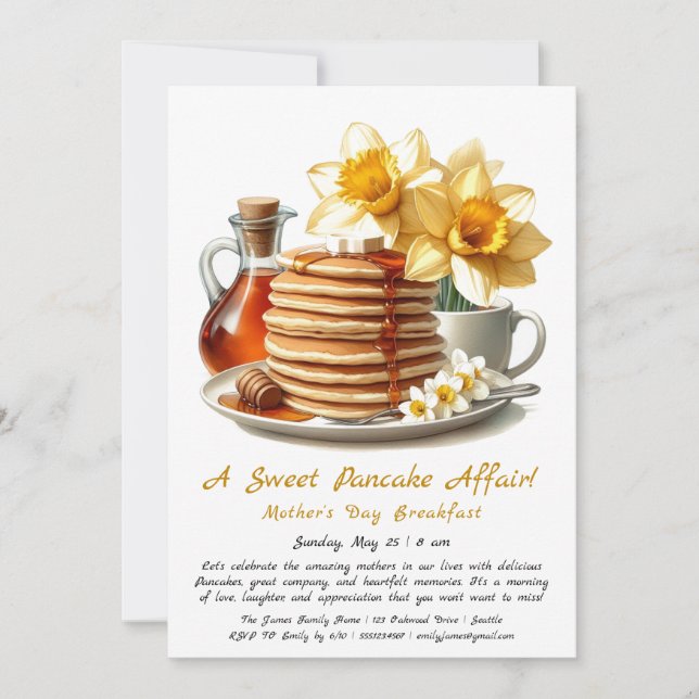 Invitation Petit-déjeuner de la Fête des Mères - Pancakes & D (Devant)