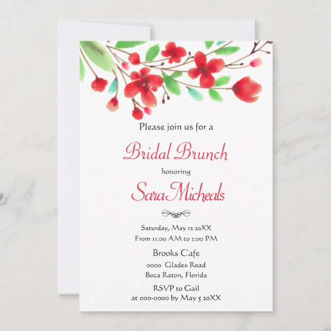 Invitation Petit déjeuner de mariage aux fleurs de cerisier r (Devant)