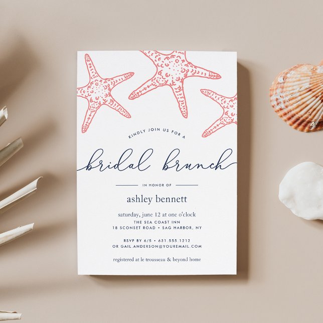 Invitation Petit déjeuner de mariage avec étoiles de mer Cora (Créateur téléchargé)