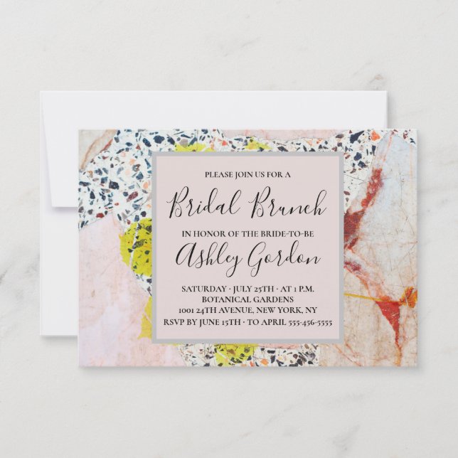 Invitation Petit déjeuner de mariage en terrazzo et botanique (Devant)