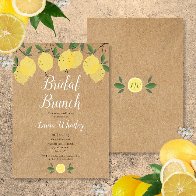 Invitation Petit déjeuner de mariage rustique au citron Fête  (Rustic Bridal Brunch Lemon Bridal Shower Invitation)
