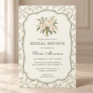 Invitation Petit déjeuner de mariage toile française vert sau