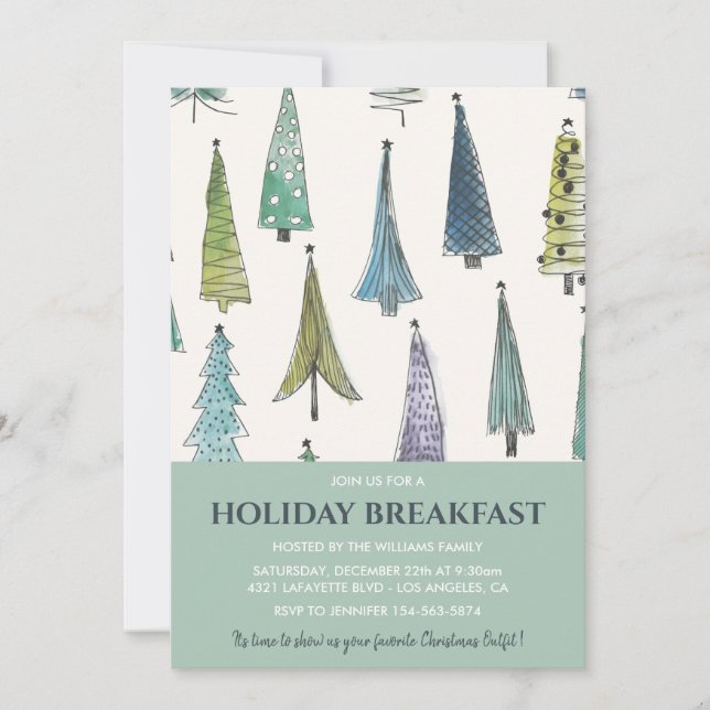 Invitation Petit-déjeuner de Noël Arbres Mignons (Devant)