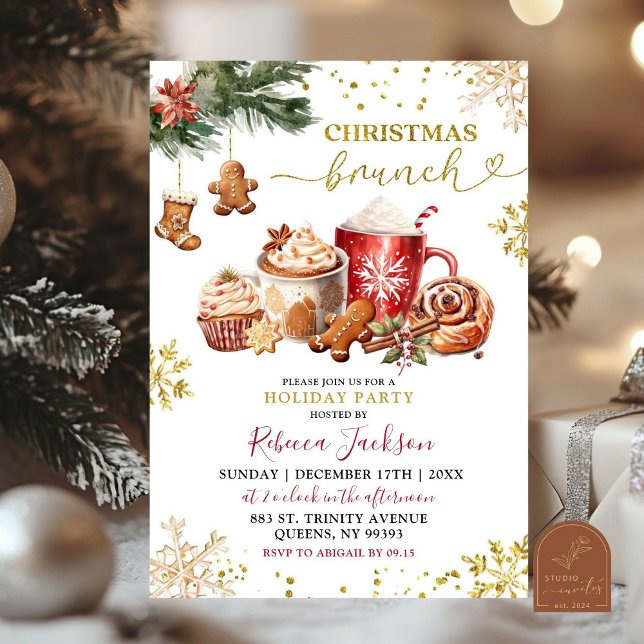 Invitation Petit déjeuner de Noël au cacao chaud et aux biscu (Créateur téléchargé)