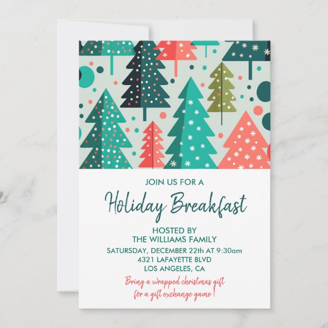 Invitation Petit Déjeuner de Noël Forêt Neigeuse (Devant)