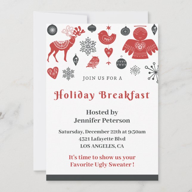 Invitation Petit Déjeuner de Noël Motif Scandinave (Devant)