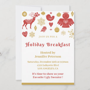 Invitation Petit Déjeuner de Noël Or Rouge Nordiqu