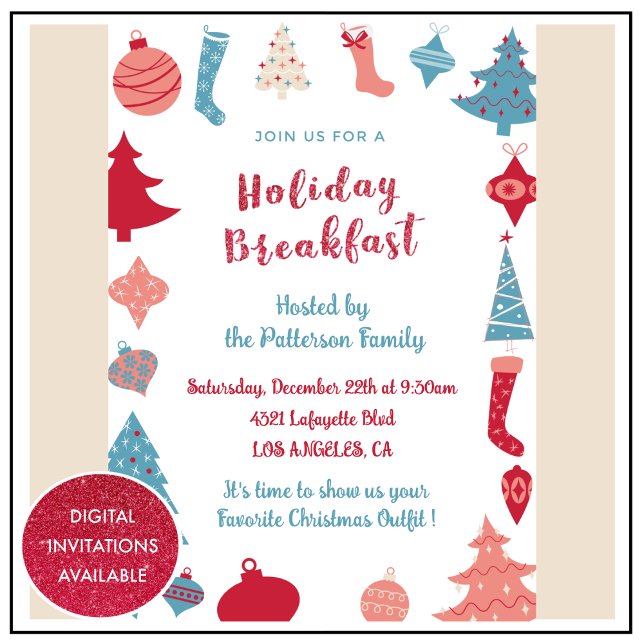 Invitation Petit Déjeuner de Noël Rose et Bleu Mig (Créateur téléchargé)