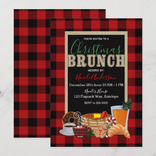 Invitation Petit déjeuner de Noël Rustique Rouge Noir Écossai