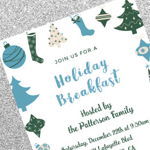 Invitation Petit Déjeuner de Noël Vert Bleu Mignon