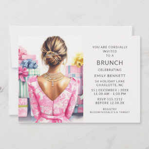Invitation Petit déjeuner dinatoire sur toile de Jouy rose po