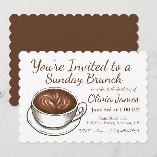 Invitation Petit déjeuner Mariage Fête d'anniversaire Brunch  (Devant / Derrière)