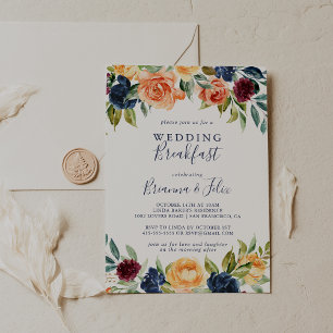 Invitation Petit déjeuner Mariage Floral Multicolor élégant