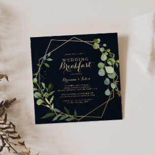 Invitation Petit-déjeuner Mariage vert bleu or géométrique