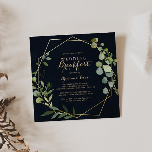 Invitation Petit-déjeuner Mariage vert bleu or géométrique (Créateur téléchargé)