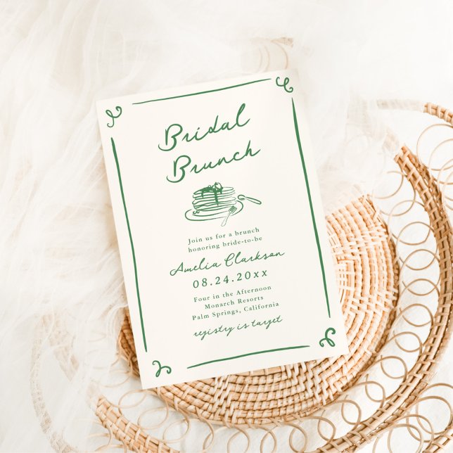 Invitation Petit Déjeuner Mariage Vert Dessiné à la Main avec (Créateur téléchargé)