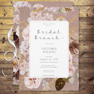 Invitation Petit Déjeuner Mariée Floral Rose Pâle Vintage