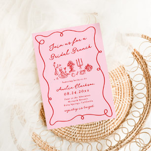 Invitation Petit Déjeuner Mariée Rose Et Rouge Dessinés à la 