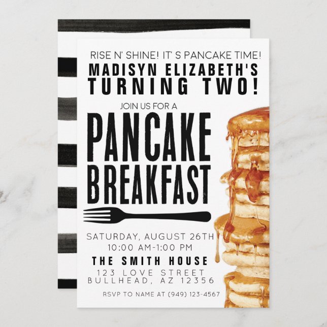 Invitation Petit déjeuner Pancakes et Pyjamas Fête Anniversai (Devant / Derrière)
