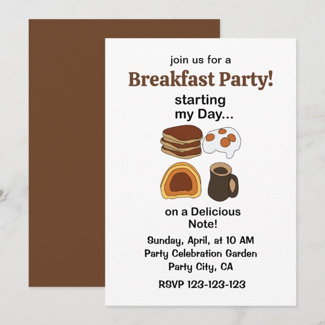 Invitation Petit déjeuner sur une note délicieuse Party (Devant / Derrière)