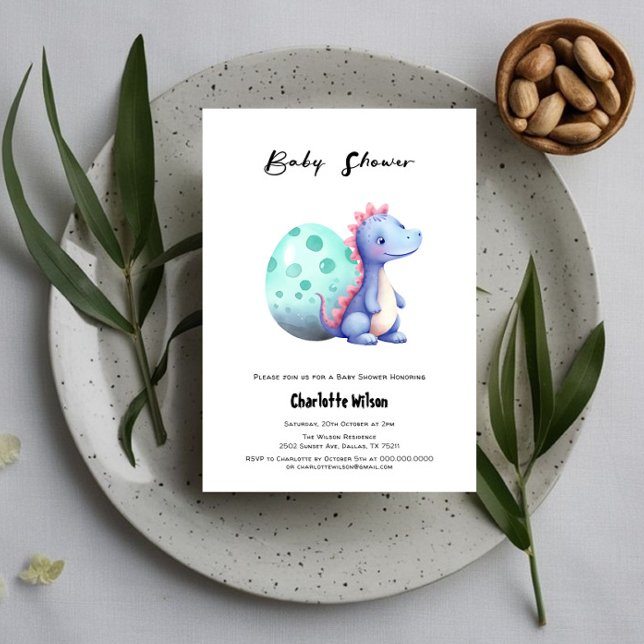 Invitation Petit Dinosaure Cute Avec Son Baby shower Oeuf (Créateur téléchargé)
