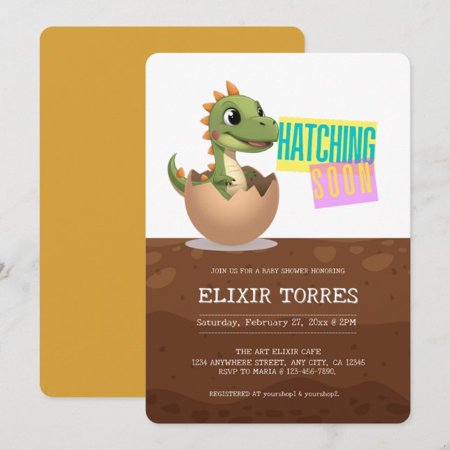 Invitation Petit dinosaure qui éclot bientôt (Devant / Derrière)