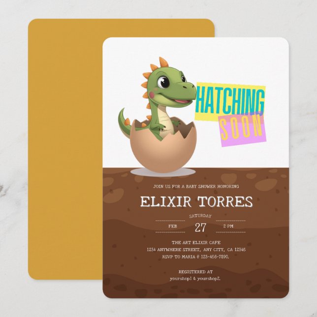 Invitation Petit dinosaure qui éclot bientôt (Devant / Derrière)