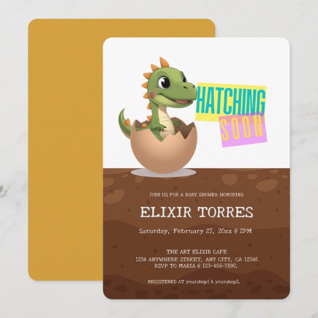 Invitation Petit dinosaure qui va éclore bientôt (Devant / Derrière)