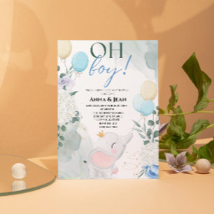 Invitation petit éléphant Aquarelle baby shower garçon