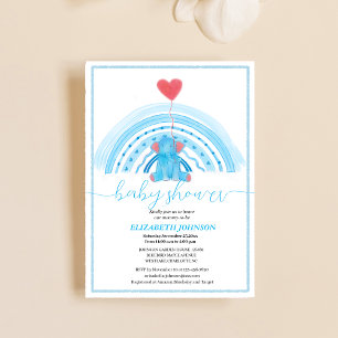 Invitation petit éléphant bleu mignon avec baby shower arc-en