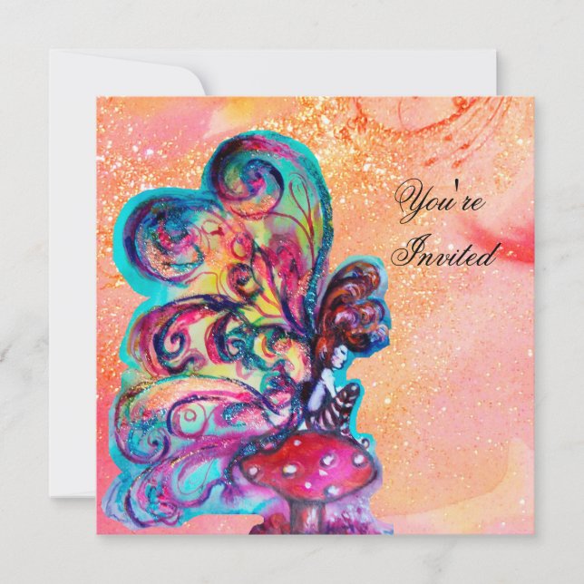 Invitation PETIT ELFÉ DE CHAMPIGNONS, rose jaune paillettes o (Devant)