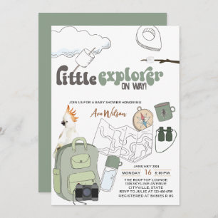 Invitation petit explorateur mignon en chemin baby shower d'a