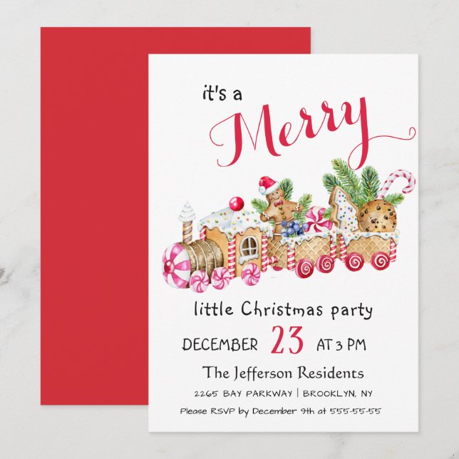 Invitation Petit Express de pain d'épices Petit fête de Noël (Devant / Derrière)