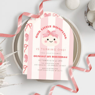 Invitation Petit Faire Doux Ruban Rayures Fille 1er Anniversa
