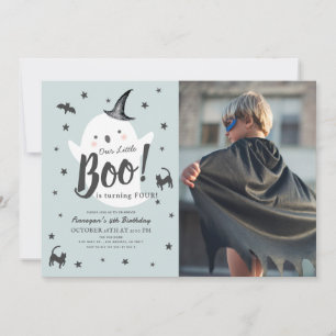 Invitation Petit fantôme de Boo Halloween bleu photo d'annive