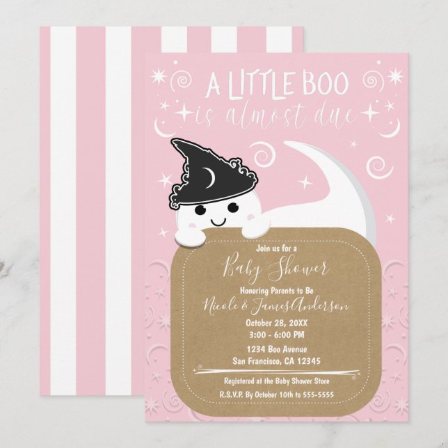 Invitation Petit Fantôme Sorcière Rose Halloween Baby Shower (Devant / Derrière)