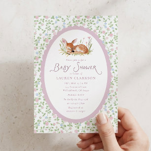 Invitation Petit Faon Cottagecore Rose Fille Baby Shower