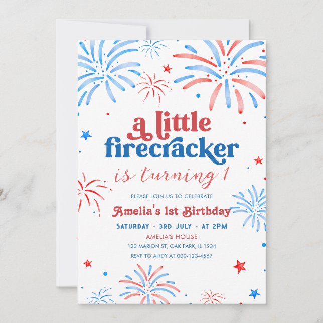 Invitation Petit feu d'artifice 4 juillet 1er anniversaire (Devant)