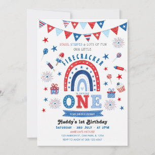 Invitation Petit feu d'artifice Rouge Blanc & Bleu Anniversai