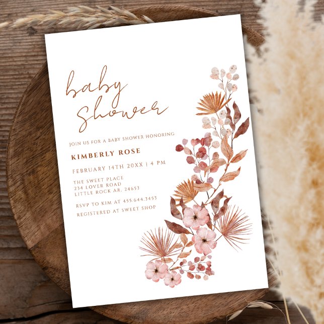 Invitation Petit Fleur sauvage Baby shower en terre cuite Boh (Little Wildflower Boho Terracotta Baby Shower Invitation)