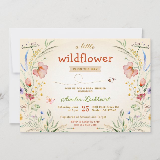 Invitation Petit Fleur sauvage Baby shower neutre saupoudrer (Devant)