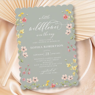 Invitation Petit Fleur sauvage Boho Chic Baby shower vert