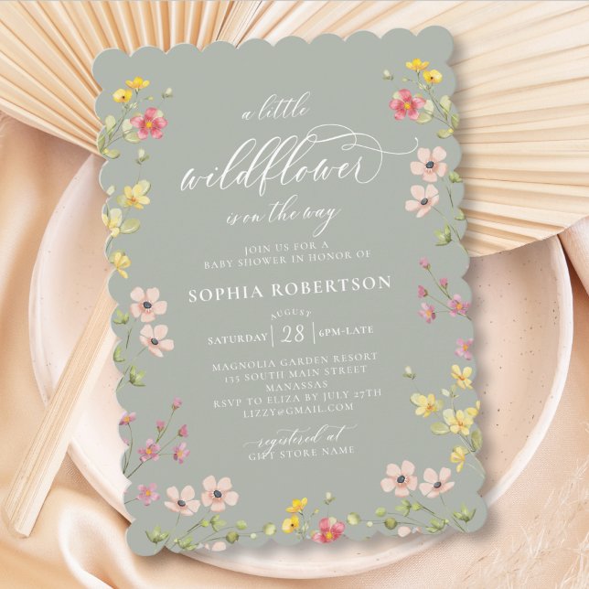 Invitation Petit Fleur sauvage Boho Chic Baby shower vert (Créateur téléchargé)