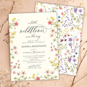 Invitation Petit Fleur sauvage Boho Chic Script Baby shower