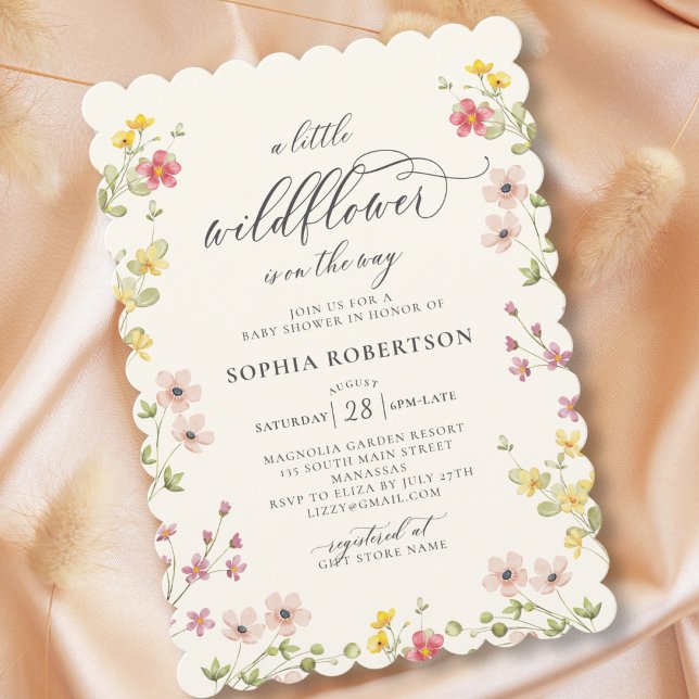 Invitation Petit Fleur sauvage Boho Chic Script Baby shower (Créateur téléchargé)