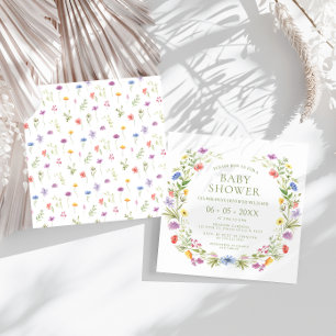 Invitation Petit fleur sauvage coloré carré de douche bébé fi