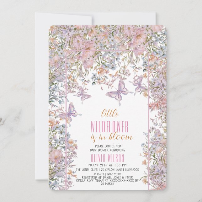 Invitation Petit fleur sauvage est dans le baby shower fleuri (Devant)
