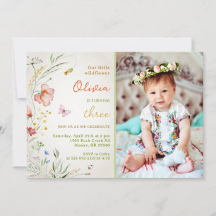 Invitation Petit Fleur sauvage Floral Baby Girl Photo Anniver